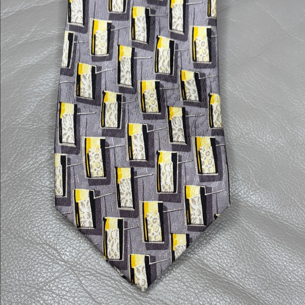 Ermenegildo Zegna Men's Silk Tie Gray Yellow Geometric Pattern Necktie